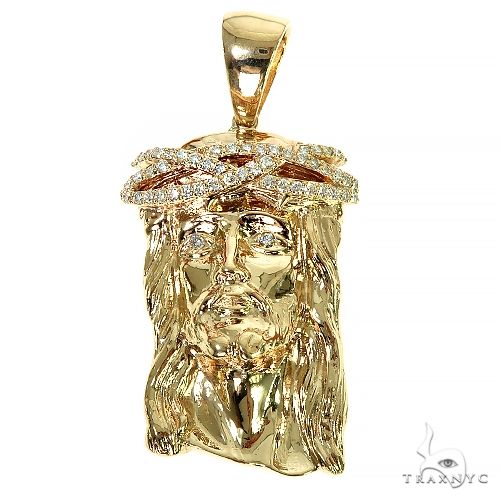 Solid 14K Gold Diamond Crown Jesus Pendant 66406
