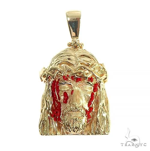 14K Gold Blood Dripping Jesus Face  Pendant 66482