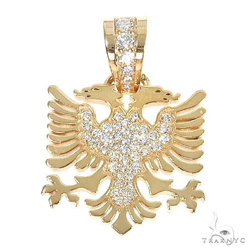 14K Gold Albanian Eagle Diamond Pendant 66548