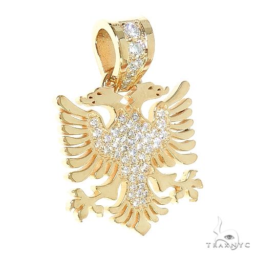 14K Gold Albanian Eagle Diamond Pendant 66548