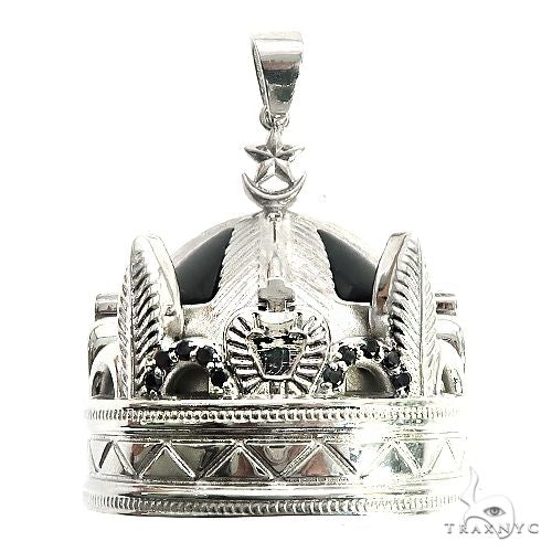 14K Gold Custom Made Onyx and Black Diamond Crown Pendant 66653