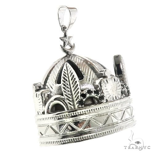 14K Gold Custom Made Onyx and Black Diamond Crown Pendant 66653