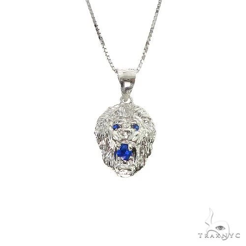 TraxNYC Blue Sapphire Lion Pendant and Box Chain Set 66832