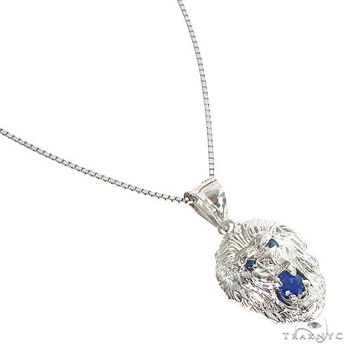 TraxNYC Blue Sapphire Lion Pendant and Box Chain Set 66832