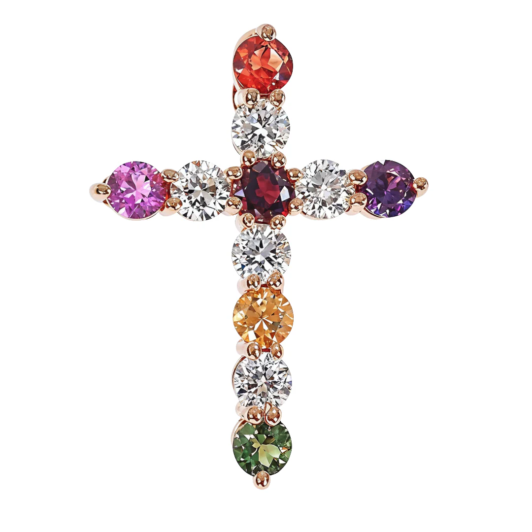 Fruit Loop Diamond Sapphire Cross Pendant 67004