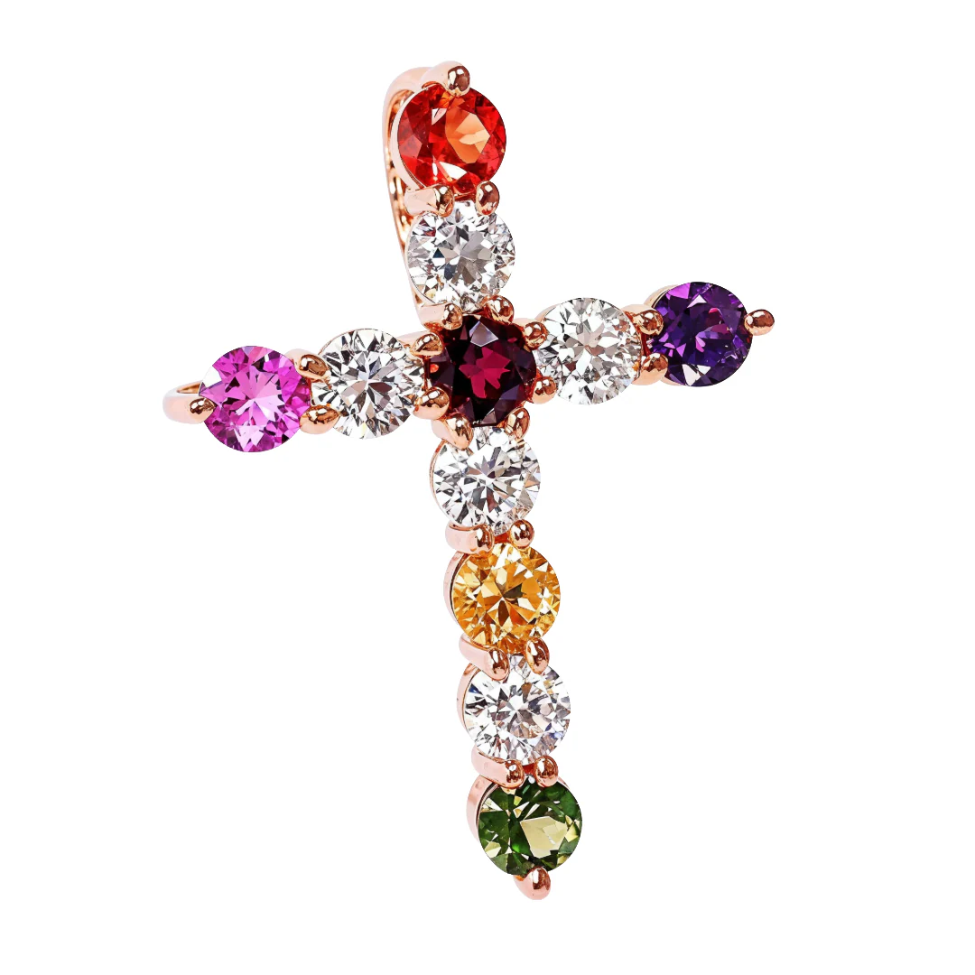 Fruit Loop Diamond Sapphire Cross Pendant 67004