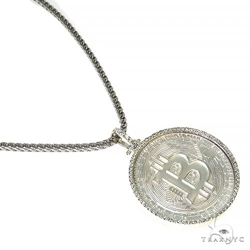 .925 Silver Diamond Bitcoin Pendant With Franco Chain Set 67421