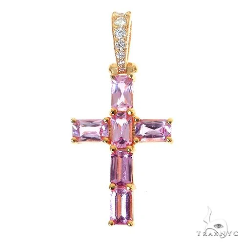 Pink Emerald Cut Sapphire Cross Pendant 67459