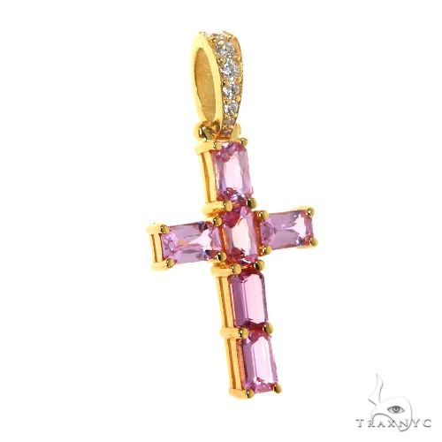 Pink Emerald Cut Sapphire Cross Pendant 67459