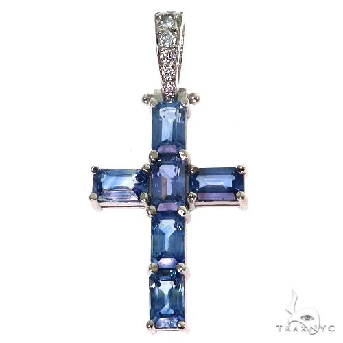 Ocean Blue Emerald Cut Sapphire Cross Pendant 67460