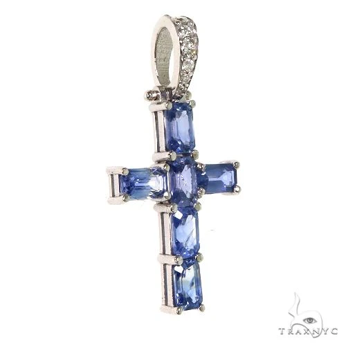 Ocean Blue Emerald Cut Sapphire Cross Pendant 67460