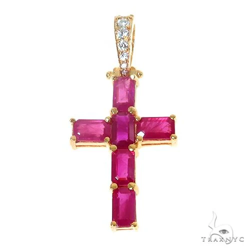 Ruby Emerald Cut Sapphire Cross Pendant 67462