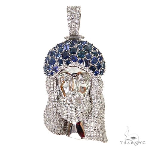 Living Water Jesus Sapphire Crown Diamond Pendant 67492