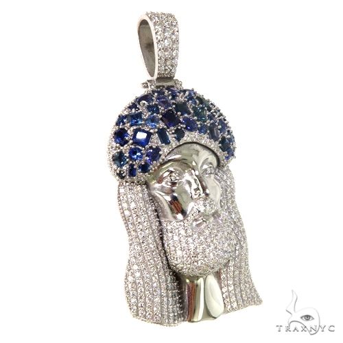 Living Water Jesus Sapphire Crown Diamond Pendant 67492