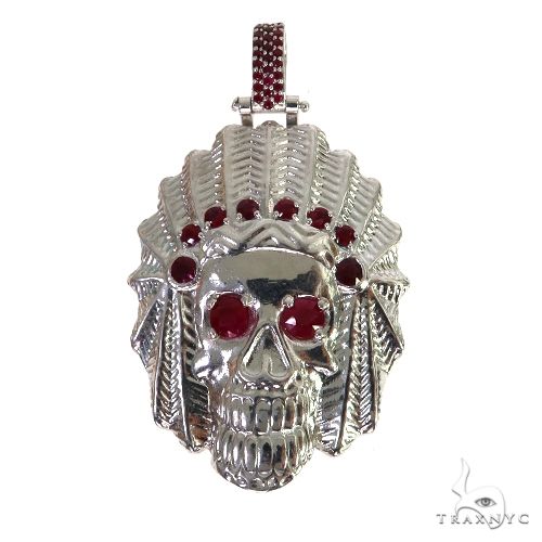 .925 Silver Indian Skull Ruby Pendant 67722
