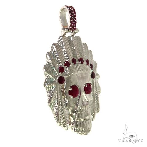 .925 Silver Indian Skull Ruby Pendant 67722