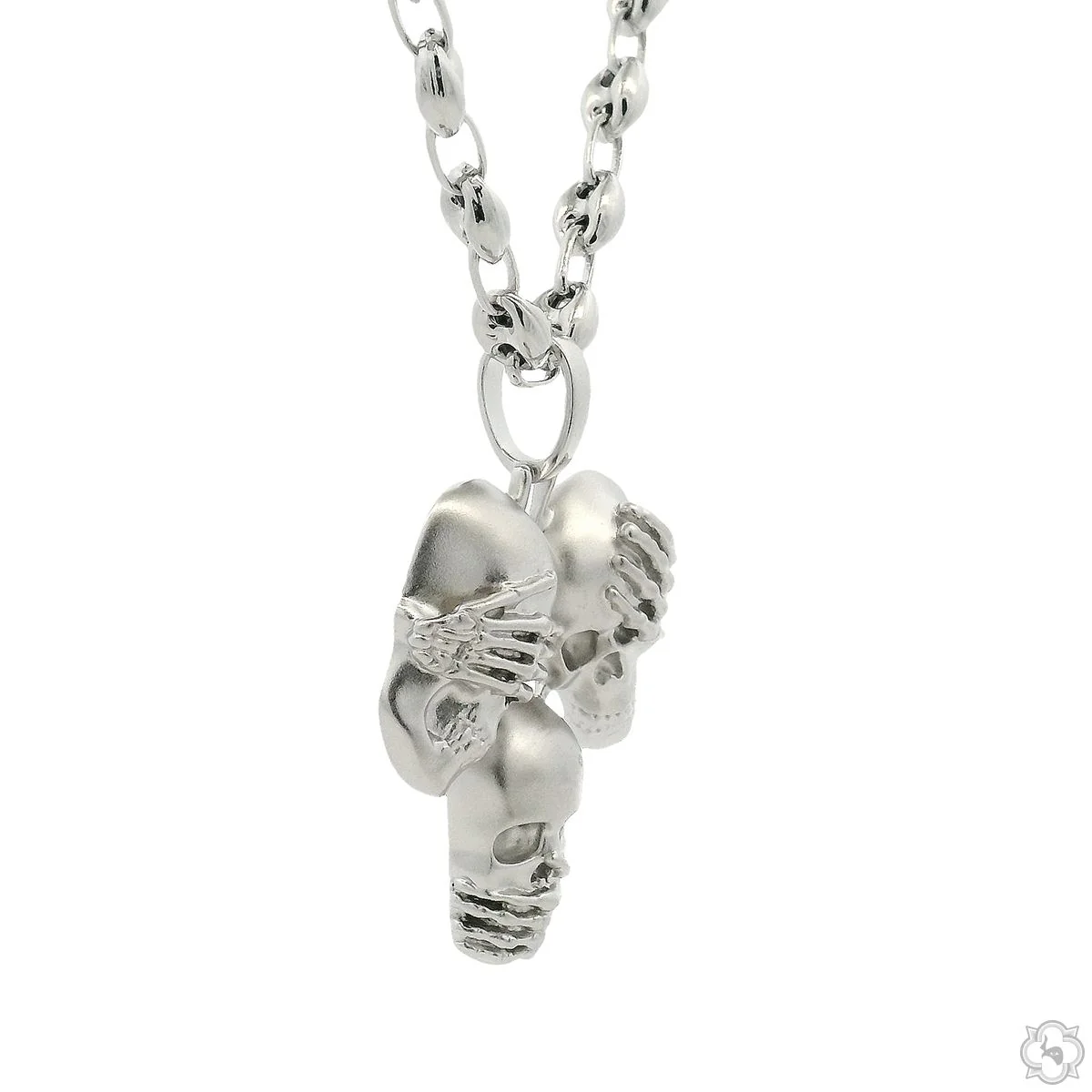 .925 Silver No Talk No Hear No See Skull Pendant Set 70852