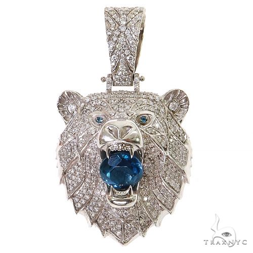 Grizzly Bear Blue Topaz  Diamond Pendant 68709