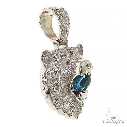 Grizzly Bear Blue Topaz  Diamond Pendant 68709