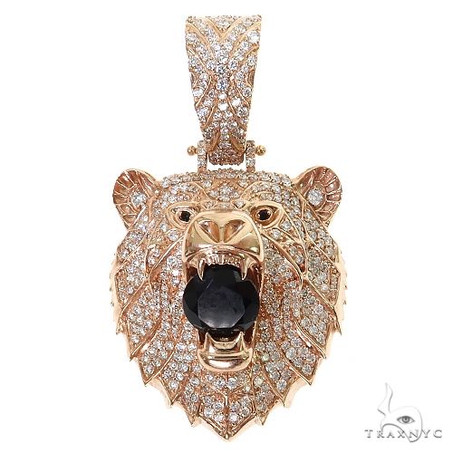 Grizzly Bear Black Onyx Diamond Pendant 68710