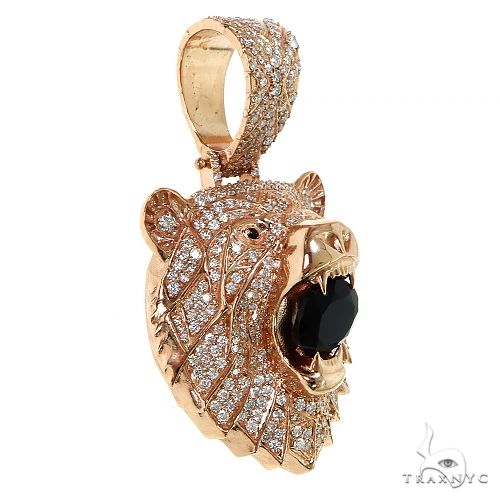 Grizzly Bear Black Onyx Diamond Pendant 68710