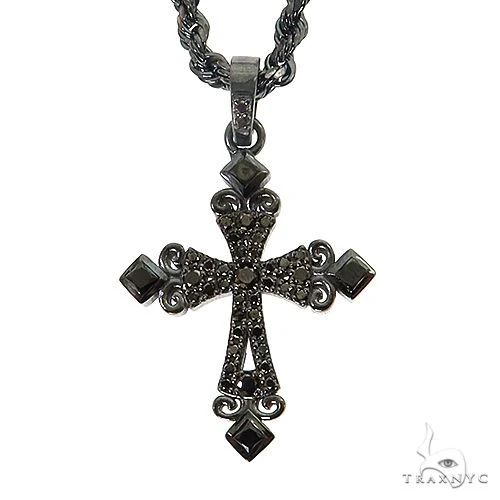 Gothic Style Black Diamond Cross Pendant Set 68713