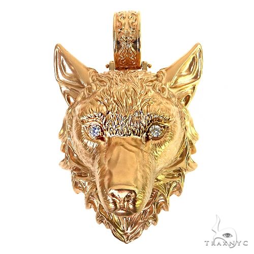 Custom Made Gold Wolf Head Pendant 68804