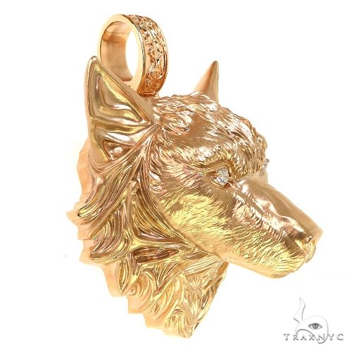 Custom Made Gold Wolf Head Pendant 68804