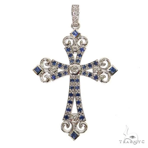 Moonlight Sapphire Diamond Cross Pendant 68901