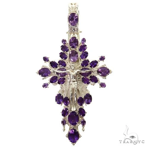 .925 Silver Sovereign's Halo Amethyst Cross pendant 69516