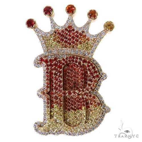 Fire Sapphire Initial Crown Pendant 69528