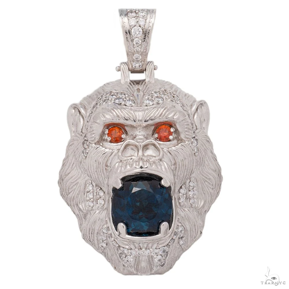 14K Gold Gorilla Diamond w/ Saphire Pendant 69755