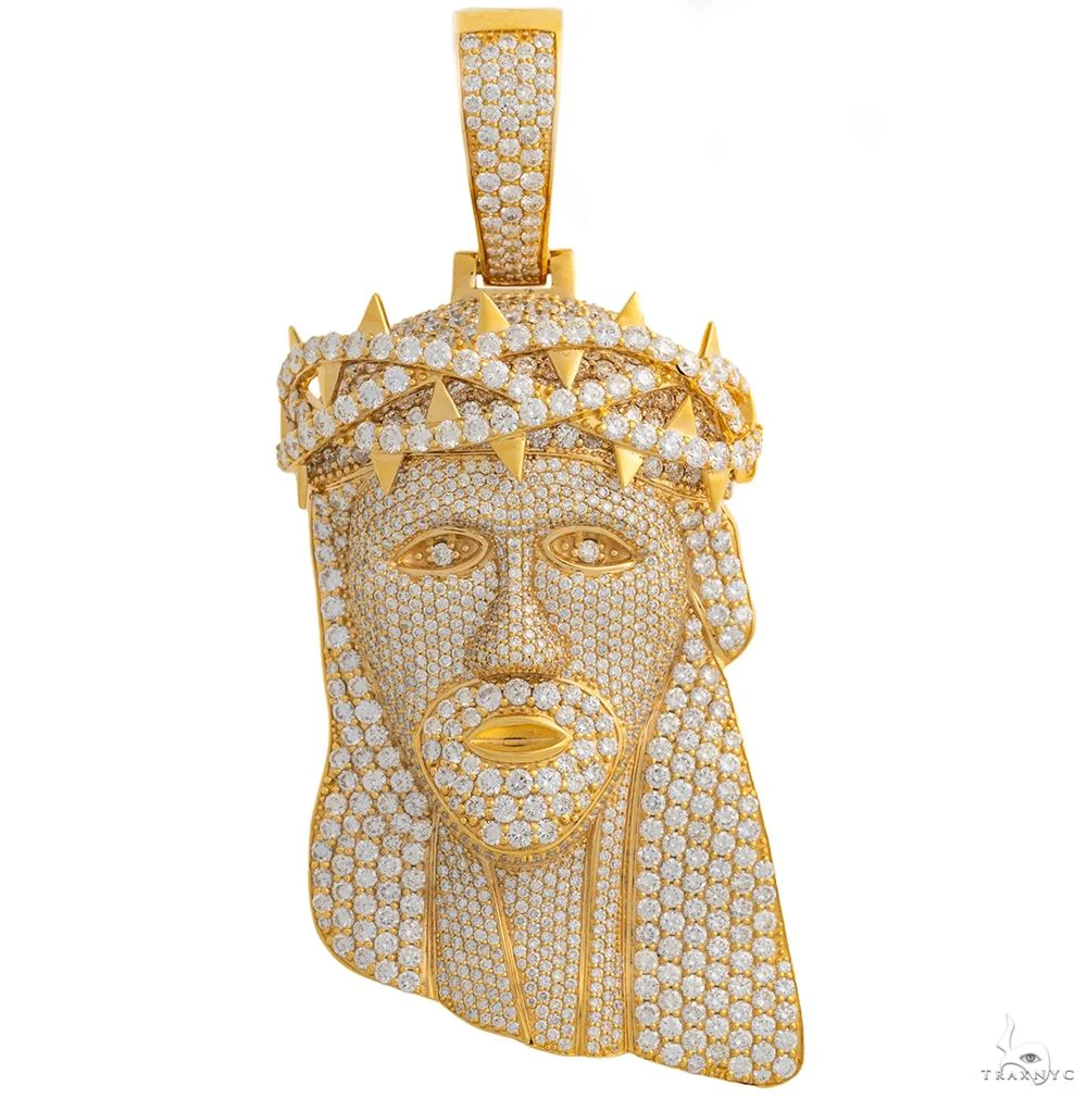14K Yellow Gold Jesus w/Thorns Diamond Pendant 31 CT 69766