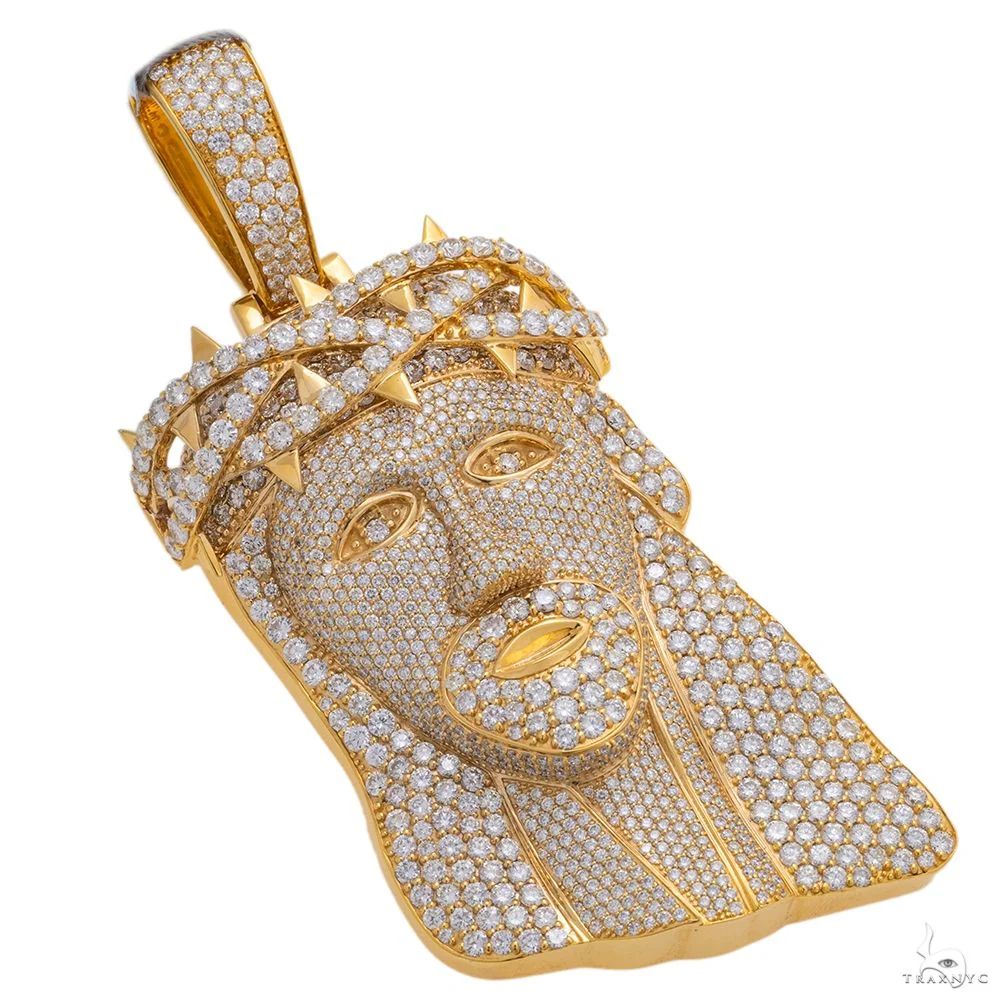 14K Yellow Gold Jesus w/Thorns Diamond Pendant 31 CT 69766