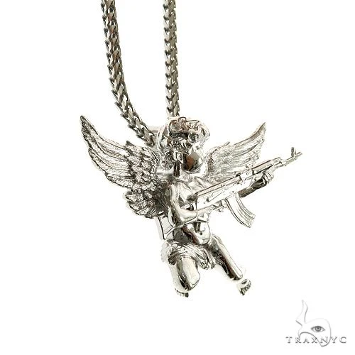 .925 Silver Baby Angel With Ak Gun Pendant Set 69799