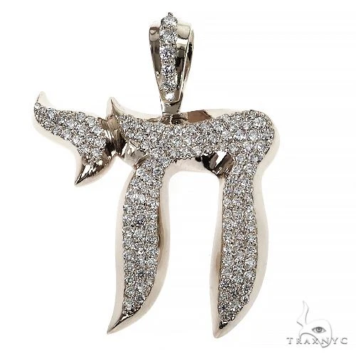 Large Jewish Chai Diamond Pendant ,925 Silver 69920