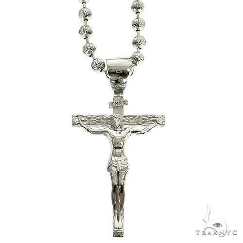 Silver Crucifix Jesus Cross Pendant Moon Chain Set  70000