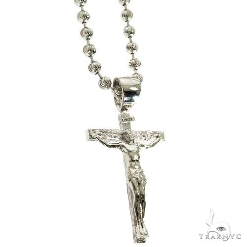 Silver Crucifix Jesus Cross Pendant Moon Chain Set 70000