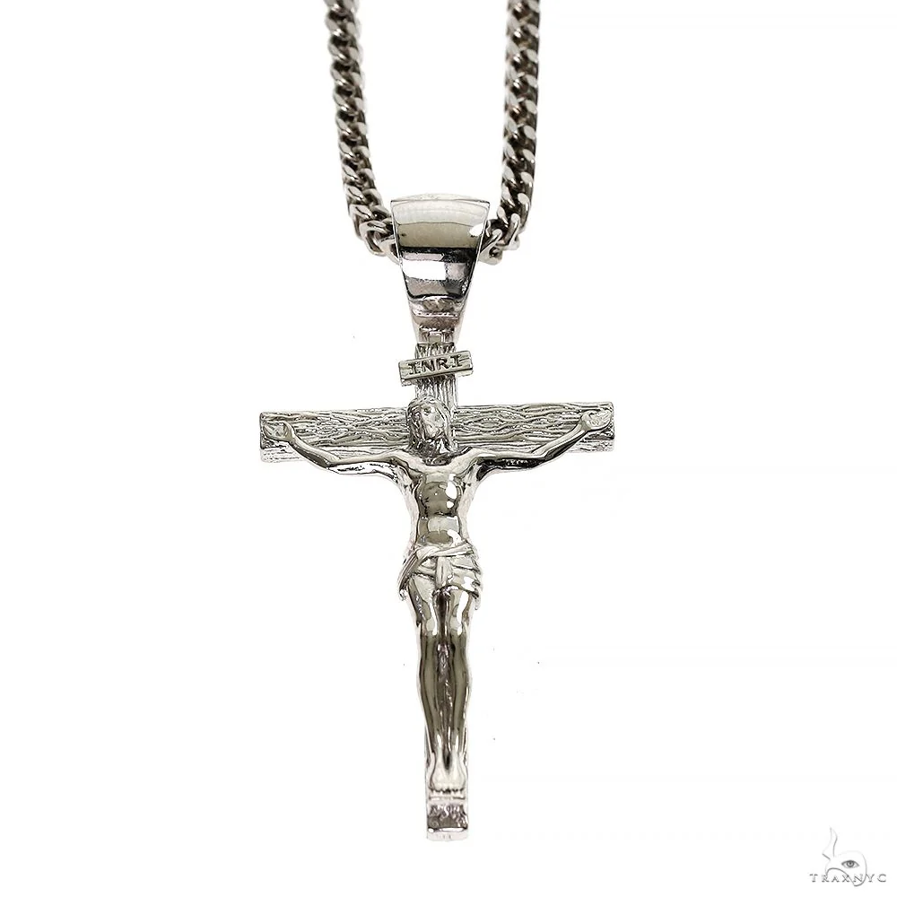 Silver Crucifix Jesus Cross Pendant  Franco Chain Set 70024
