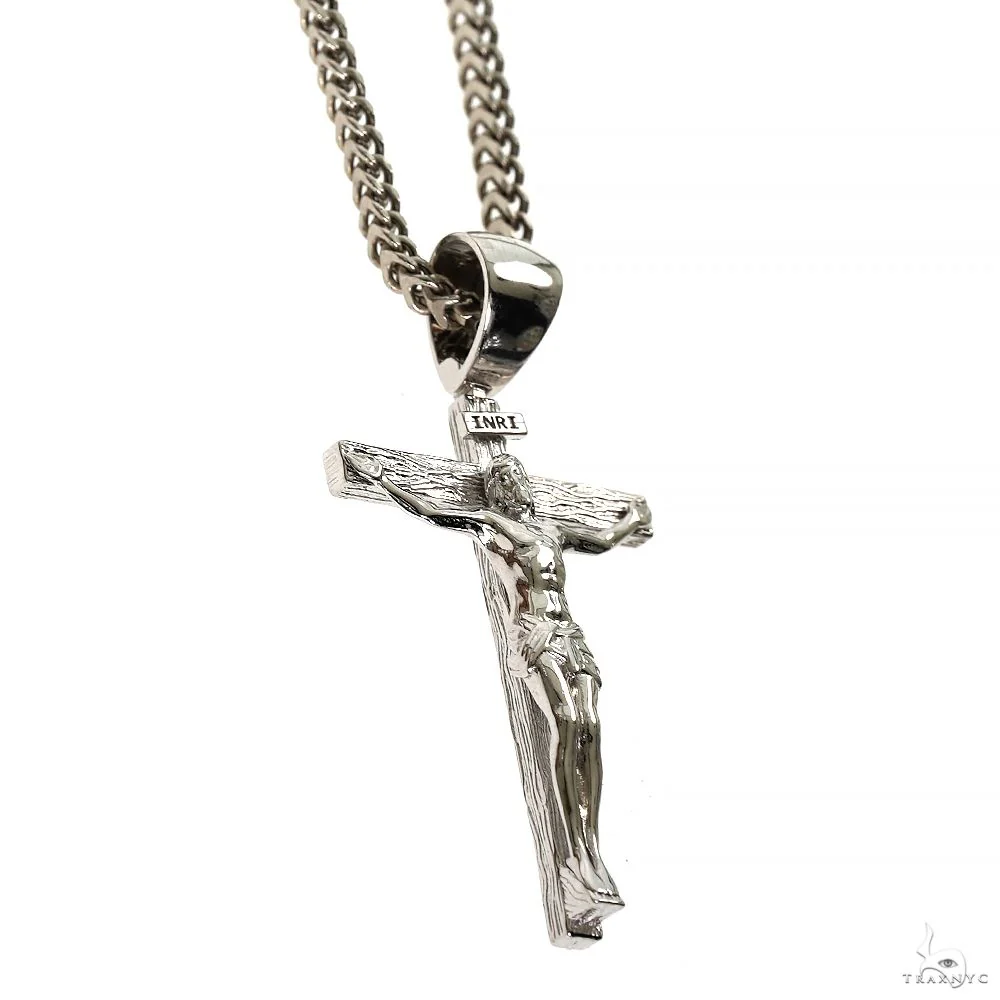 Silver Crucifix Jesus Cross Pendant Franco Chain Set 70024