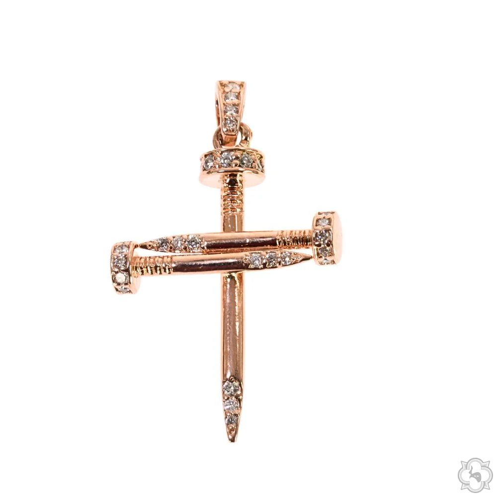 14k Gold Diamond Nail Cross Pendant 70031