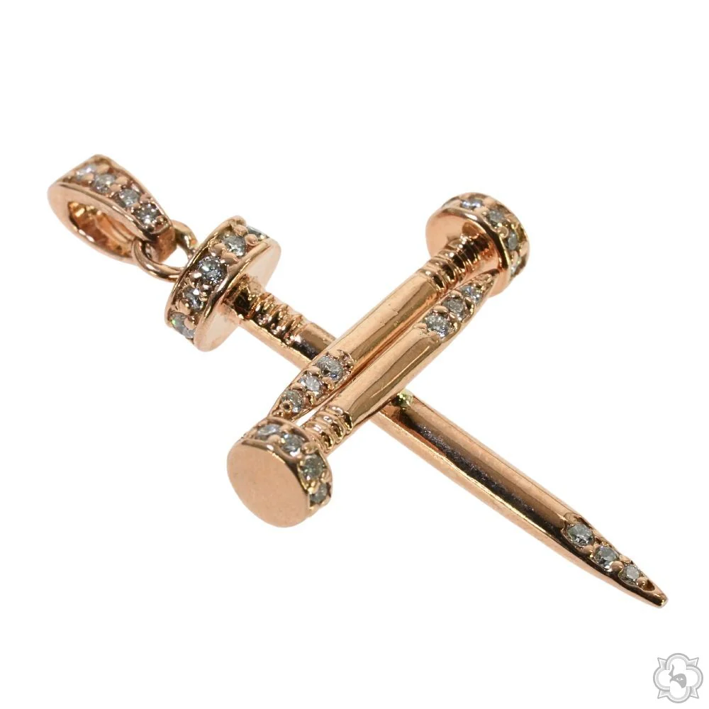 14k Gold Diamond Nail Cross Pendant 70031