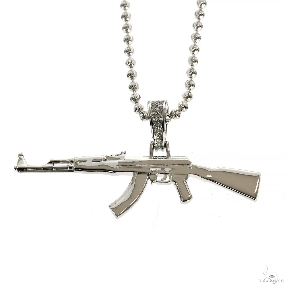 .925 Silver Ak 47 Pendant Moon Cut Chain Set  70058