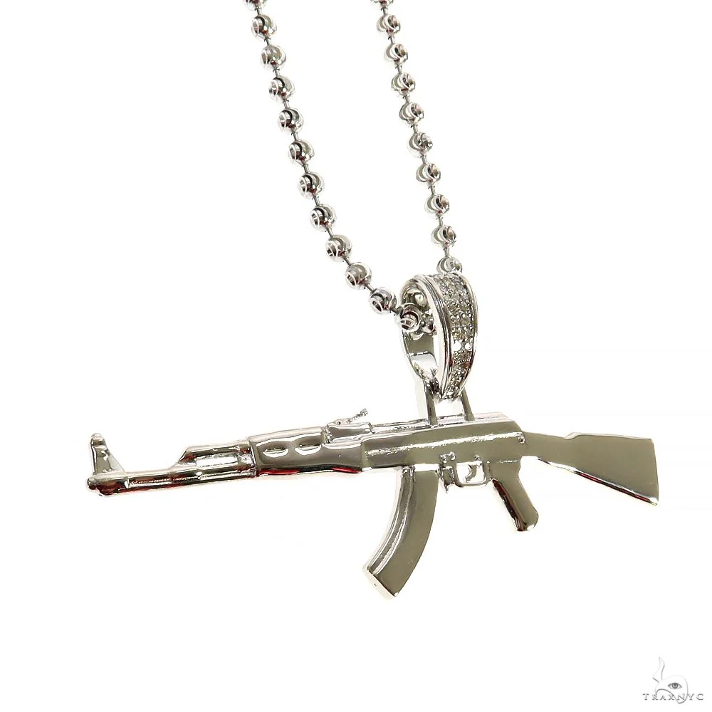 .925 Silver Ak 47 Pendant Moon Cut Chain Set  70058