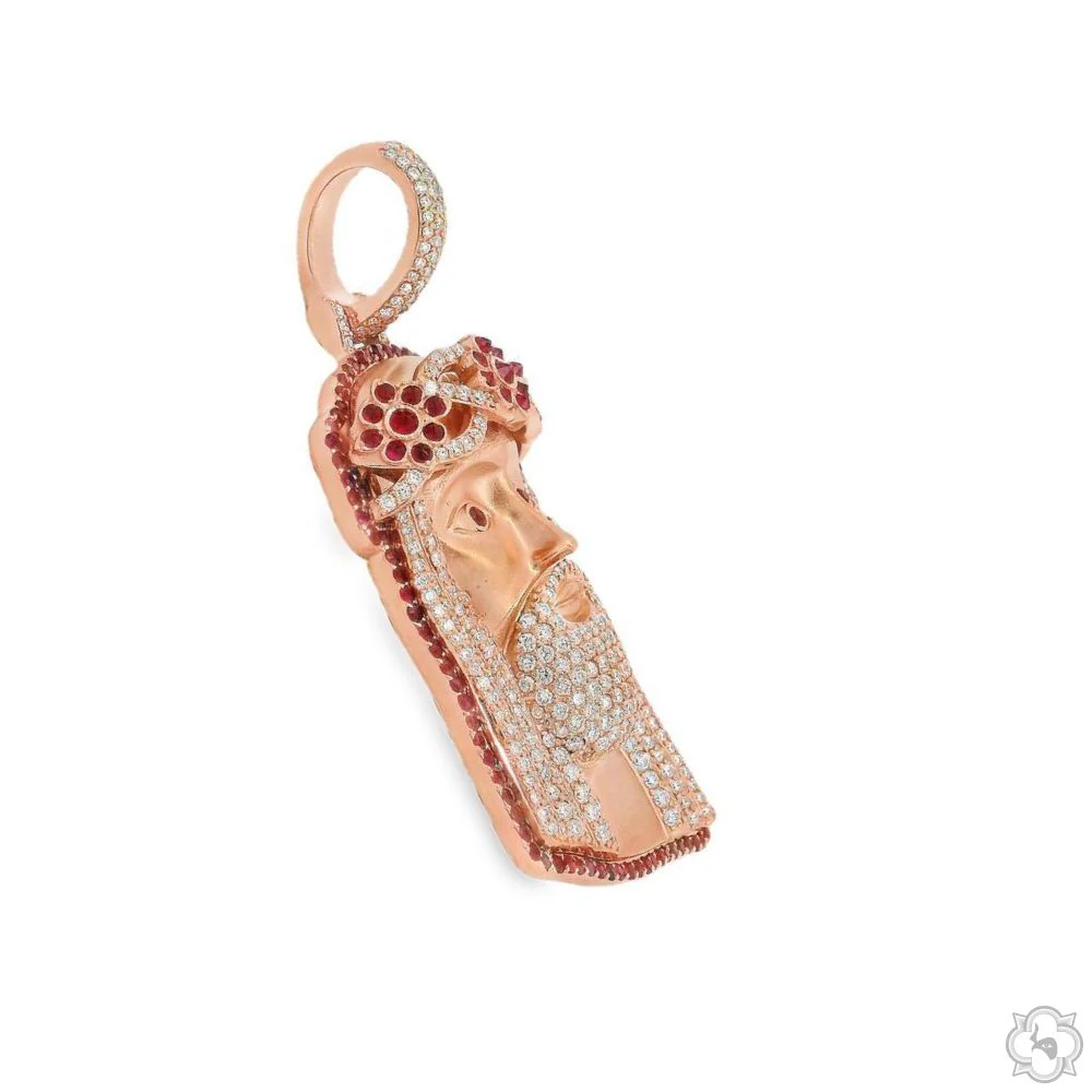 TraxNYC  Ruby and Diamond Crowned Jesus Pendant  -Medium 70174