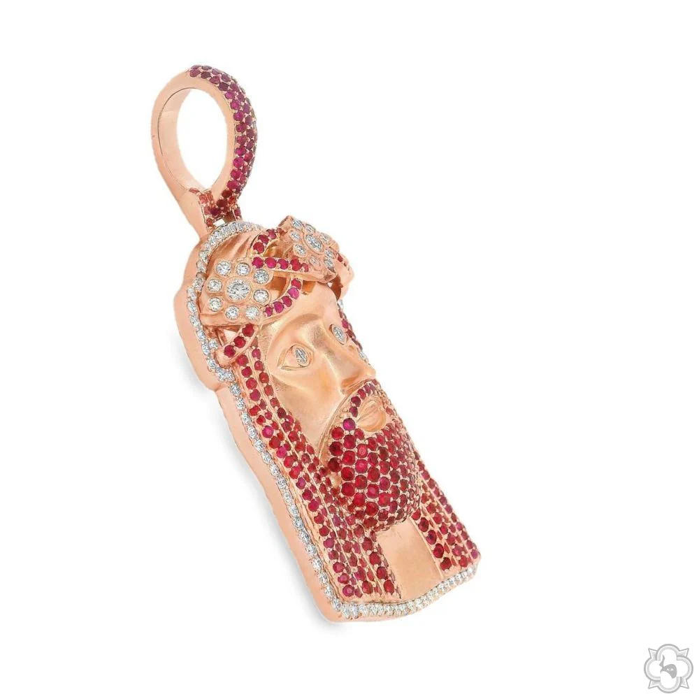 TraxNYC  Ruby and Diamond Crowned Jesus Pendant  -Medium 70175