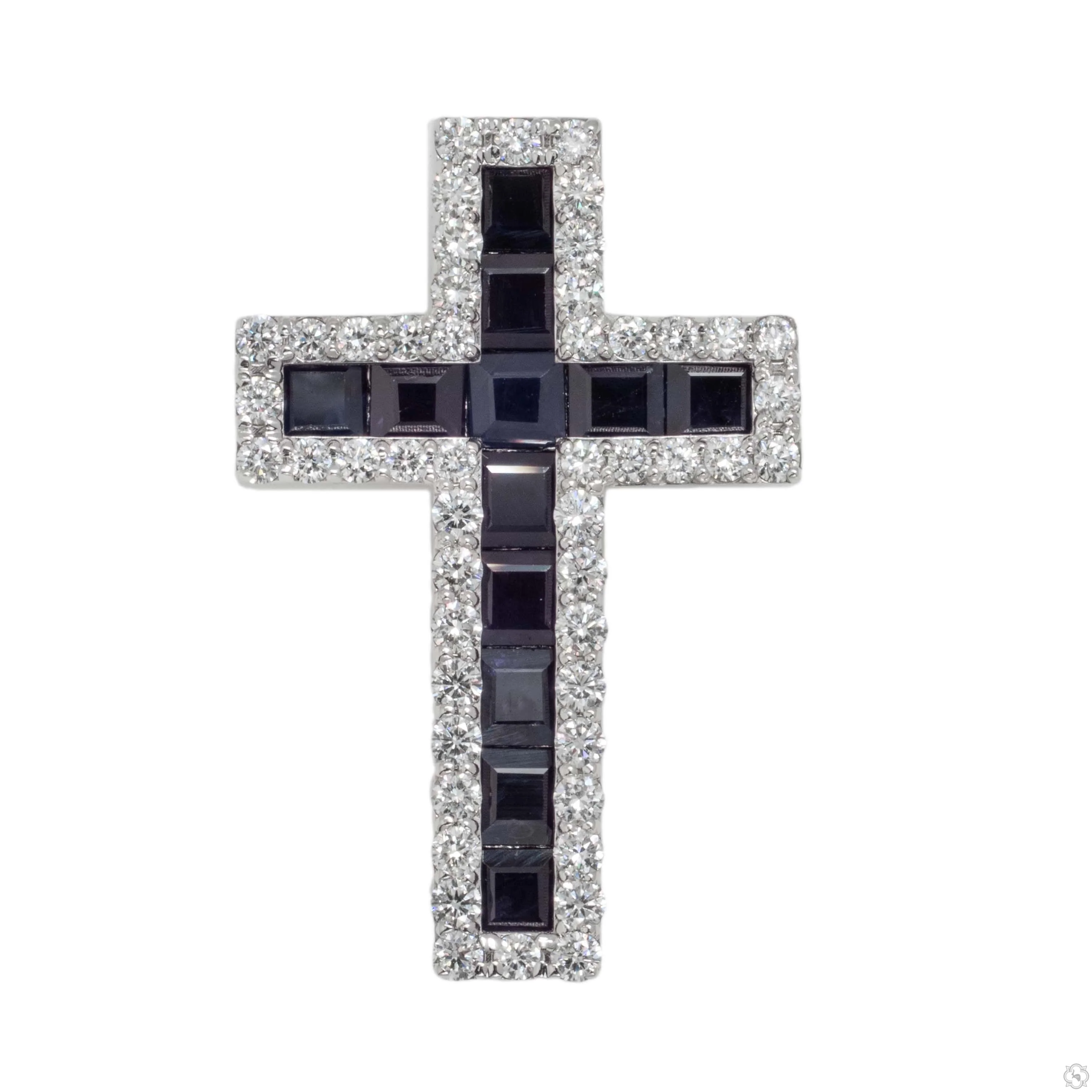 Mystic Blue Princess Cut Sapphire Diamond Cross 70425