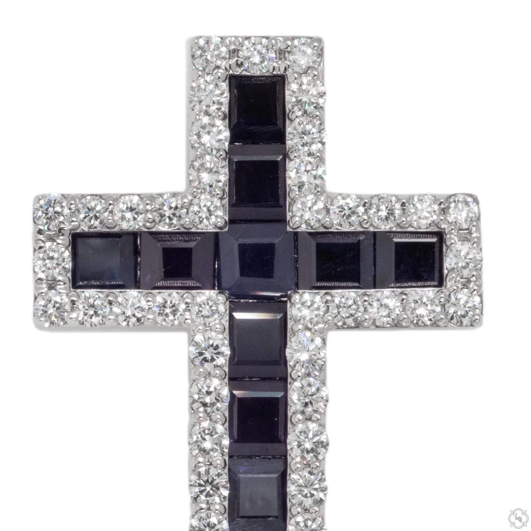 Mystic Blue Princess Cut Sapphire Diamond Cross 70425
