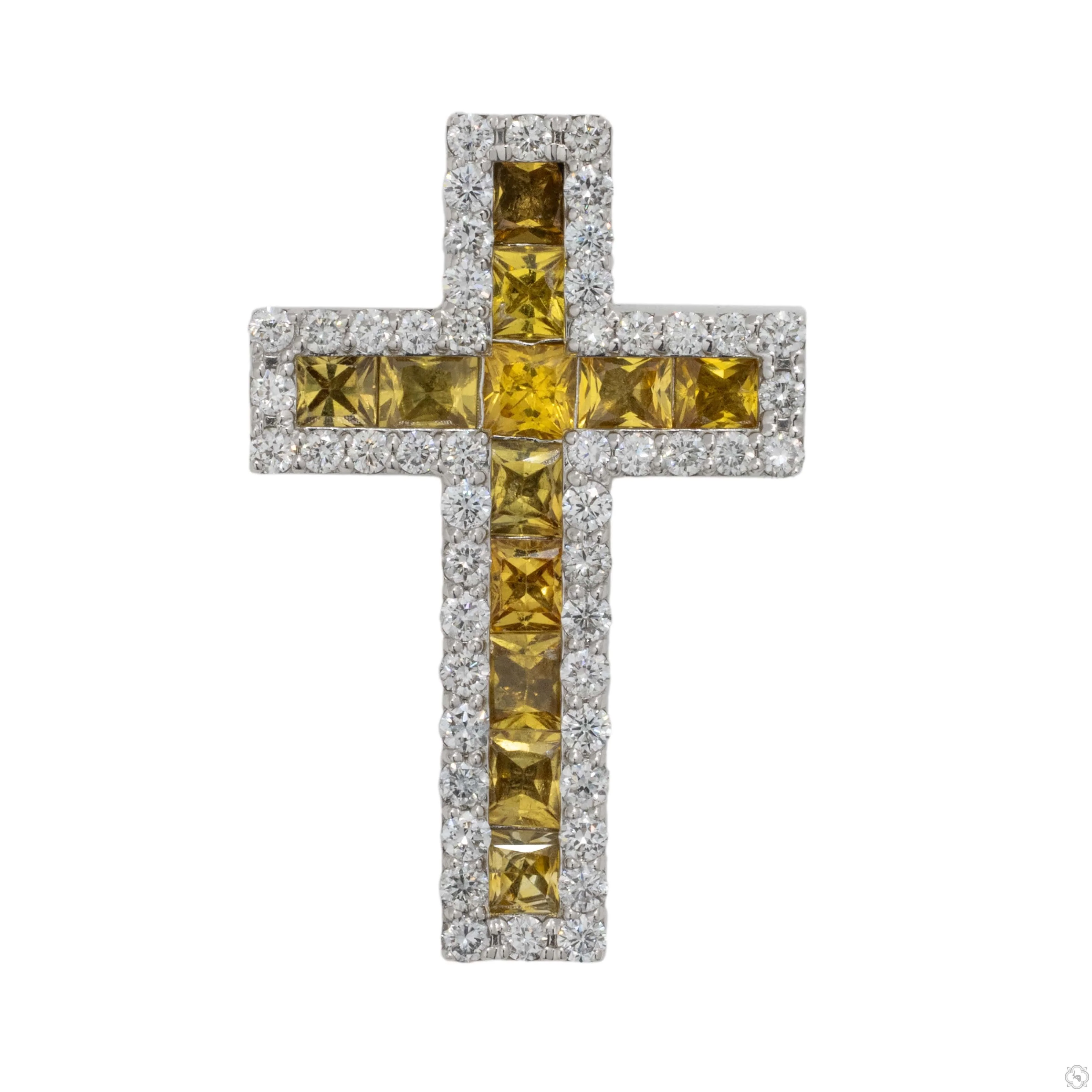 Golden Light Princess Cut Sapphire Diamond Cross 70424