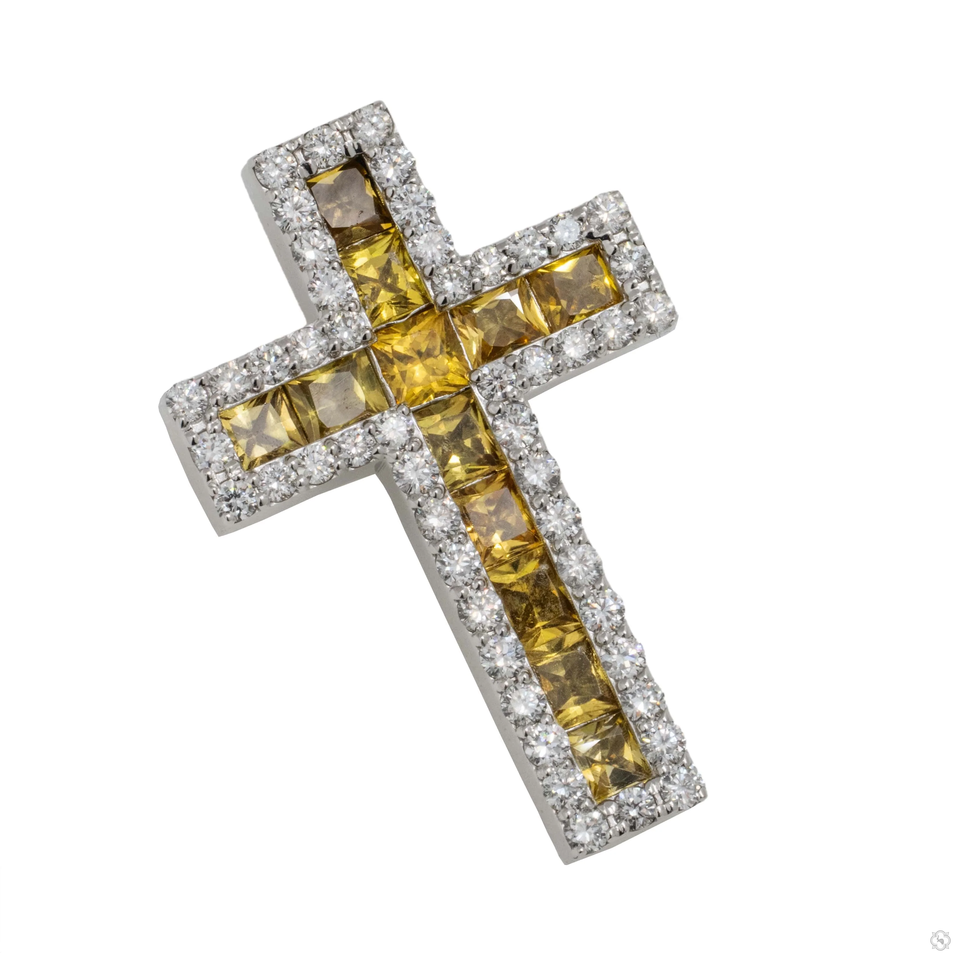 Golden Light Princess Cut Sapphire Diamond Cross 70424